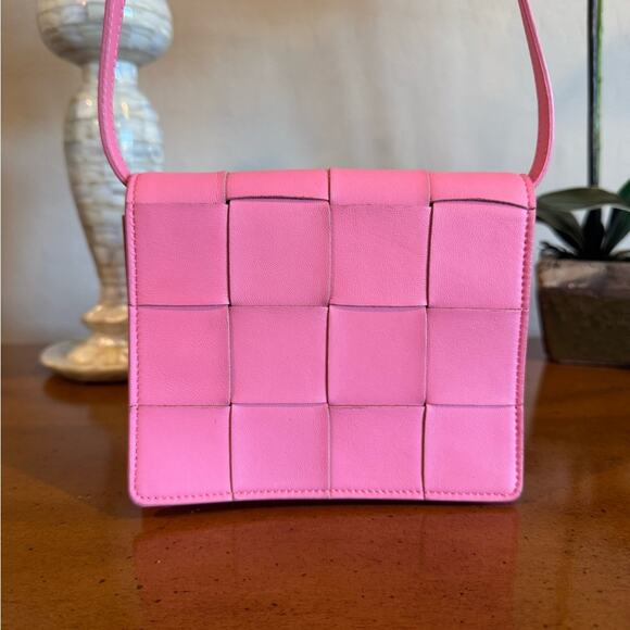Bottega Veneta Handbags - Bottega Veneta Pink Leather Crossbody Bag Suede Lining Snap Closure